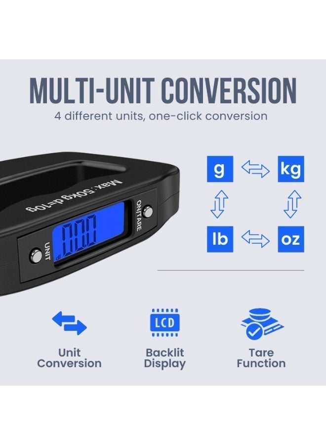 شابية ميزان أمتعة رقمي محمول بسعة 50 كجم/10 جرام - مزود بشاشة LCD وخطاف تعليق للوزن، مثالي للسفر والاستخدام المنزلي، ميزان إلكتروني دقيق للحقائب (أسود) - Image 5